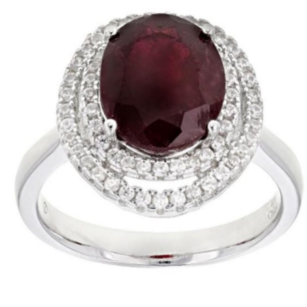Genuine Ruby 3.49ct with 0.51ctw White Zircon SS